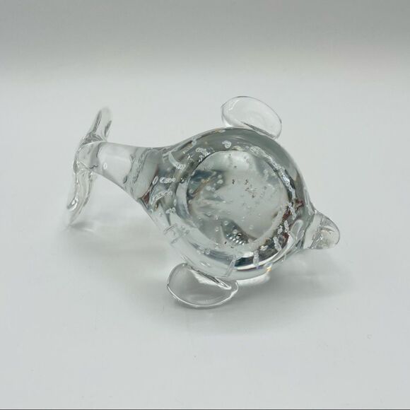 Clear Blown Art Glass Bullicante Controlled Bubbles Fish Paperweight - Picture 3 of 4
